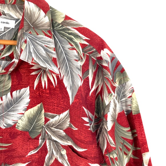 Pierre Cardin 100% Cotton Aloha Shirt in Red & Gray Tropical Plant Print in XLT - Picture 5 of 11